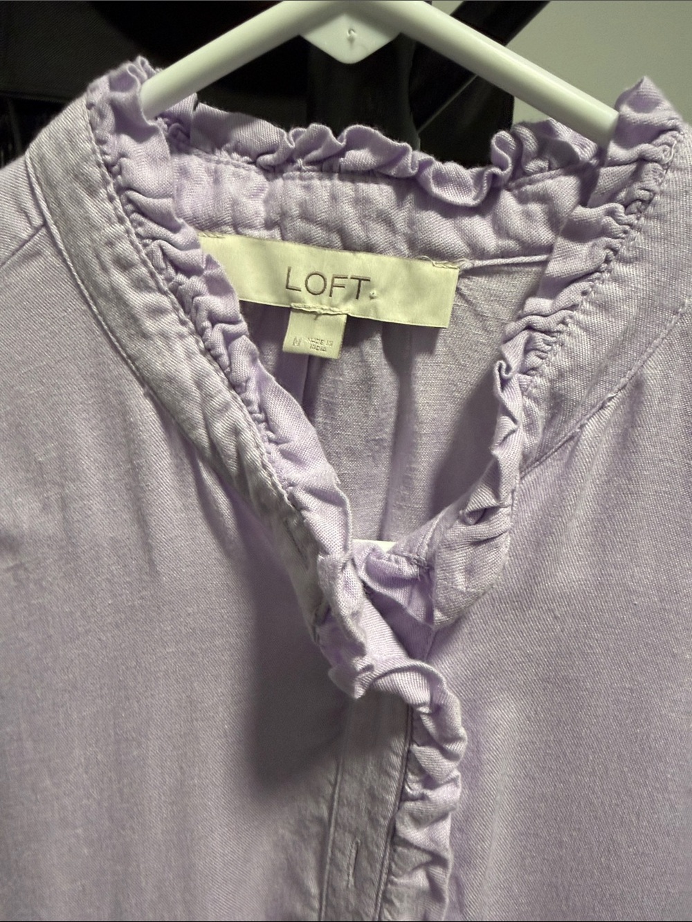 LOFT Lavender Ruffle-Trim Button-Down Blouse - Picture 3 of 5